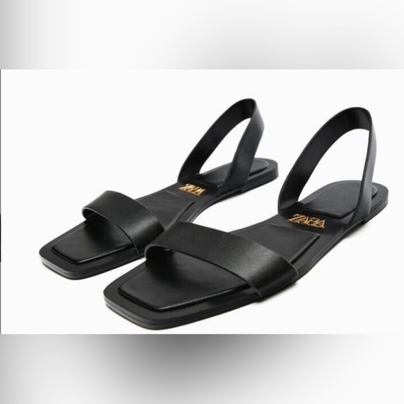 Zara | Women | NWT Leather Slider Sandals black Size 39. - Picture 4 of 7